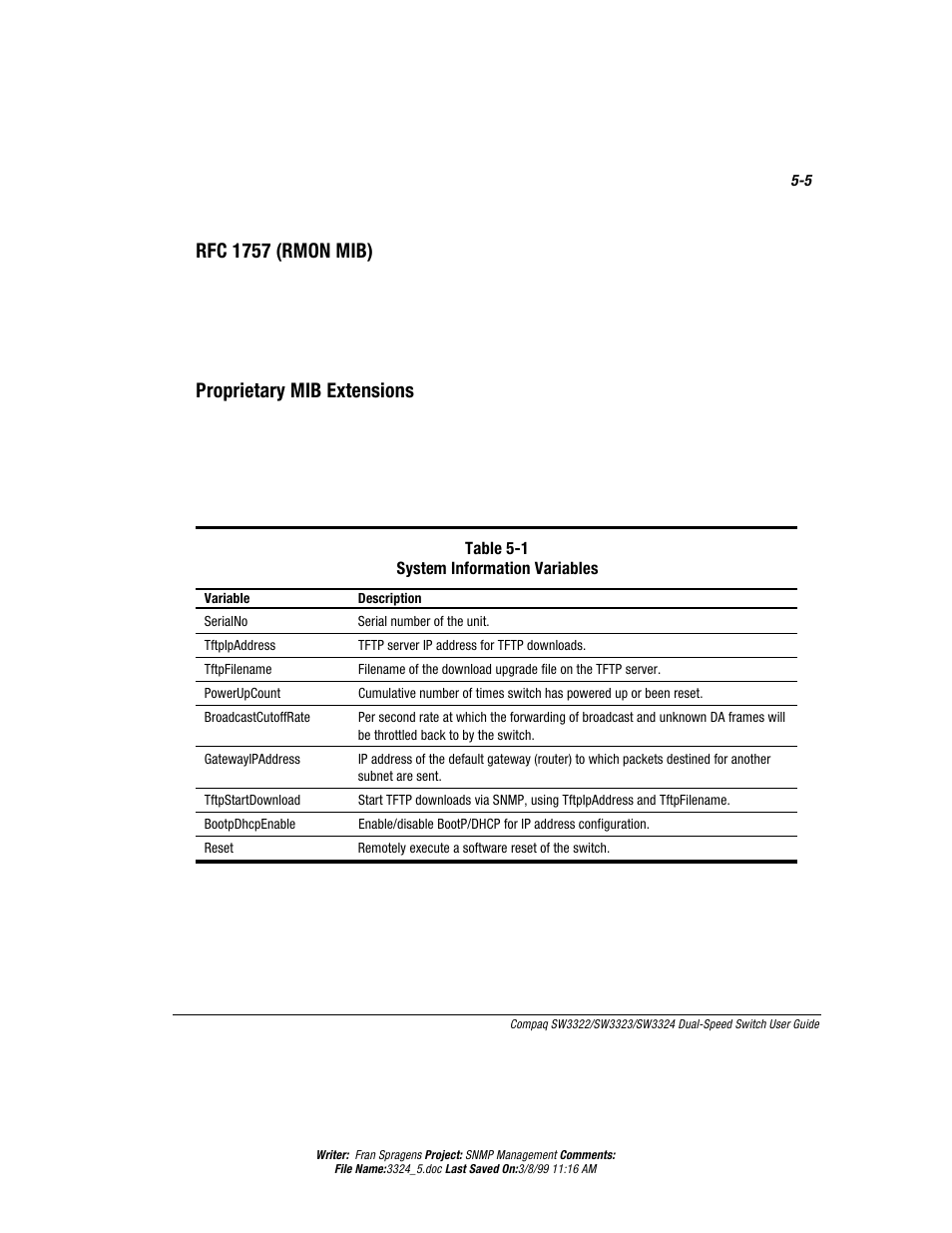 Rfc 1757 (rmon mib), Proprietary mib extensions, 4vstvmixev]1-&)\xirwmsrw | Compaq SW3322 User Manual | Page 89 / 119