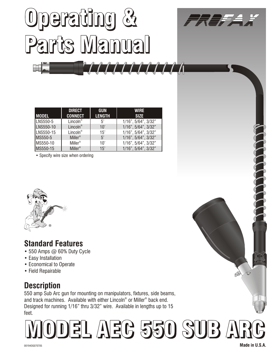 Profax AEC 550 SUB ARC User Manual | 4 pages