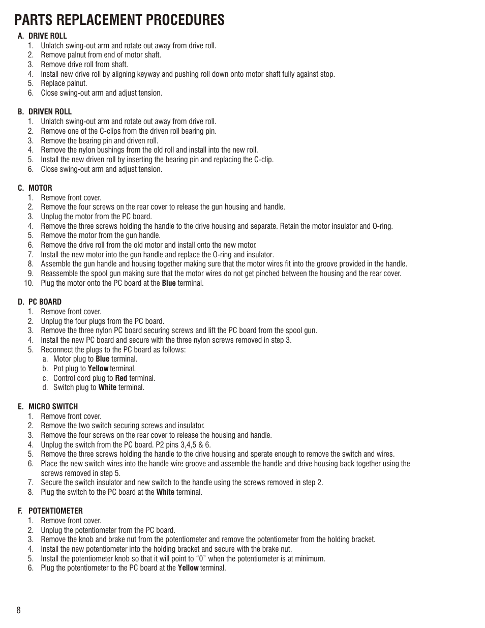 Parts replacement procedures | Profax AEC 200-4D User Manual | Page 10 / 12