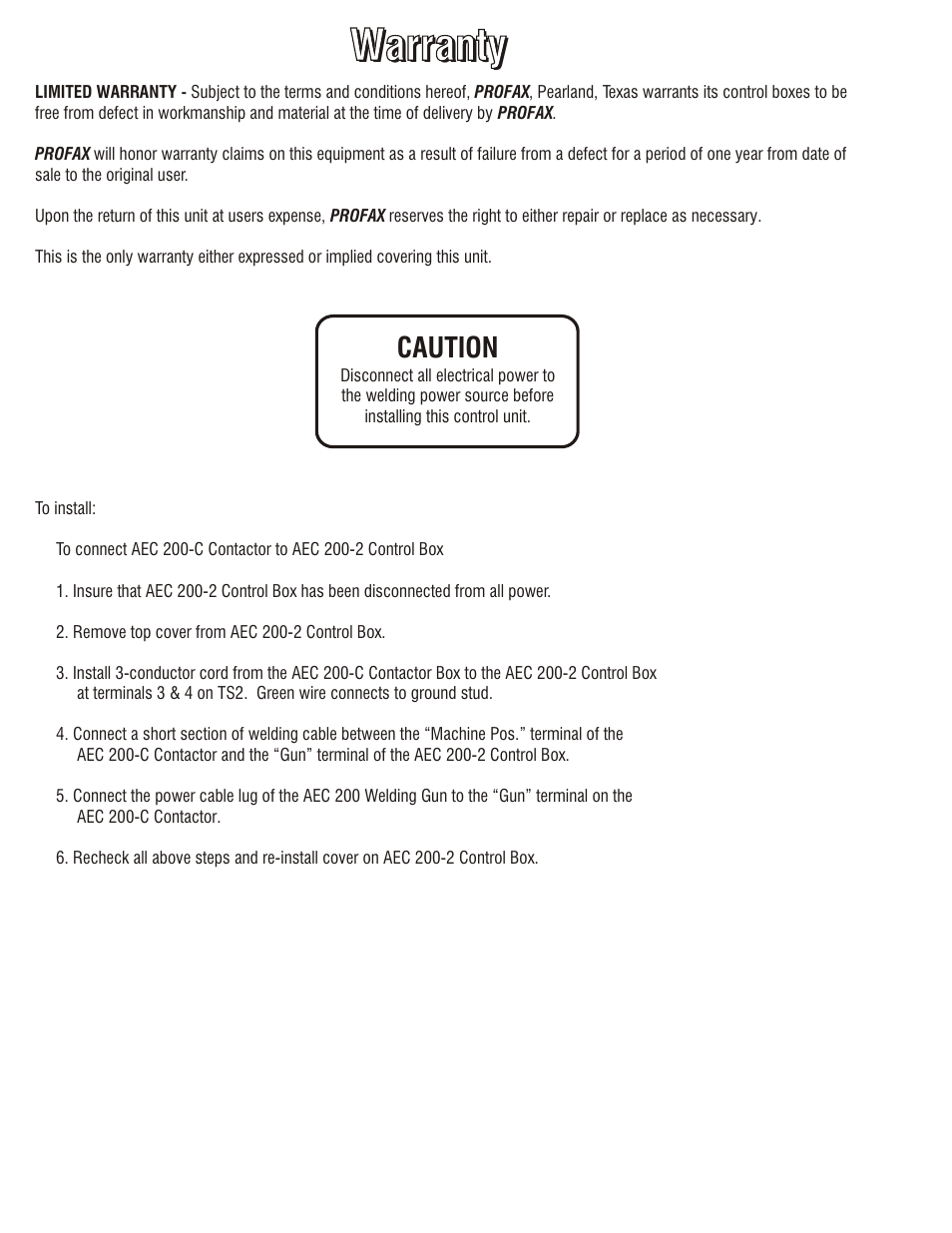 Caution, 115 v ac/dc, Fig. 1a | Profax AEC 200-C User Manual | Page 2 / 4