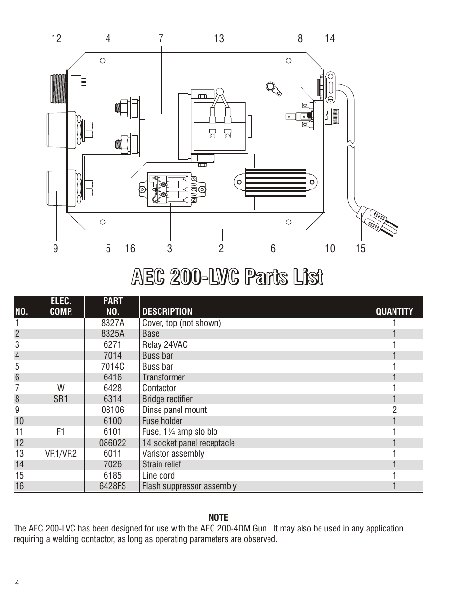 Aec 200-lvc parts list | Profax AEC 200-LVC User Manual | Page 6 / 8