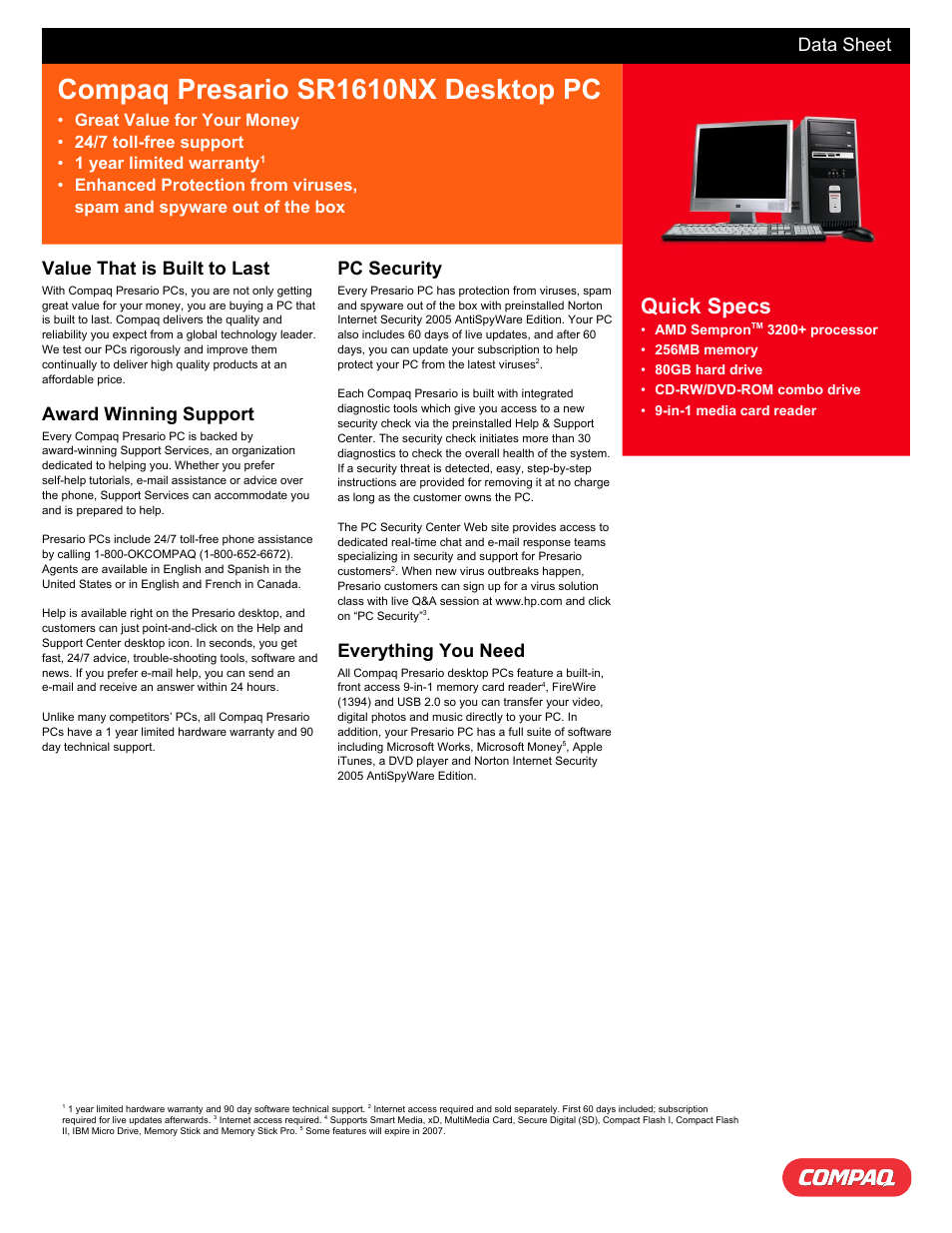 Compaq Presario SR1610NX User Manual | 2 pages