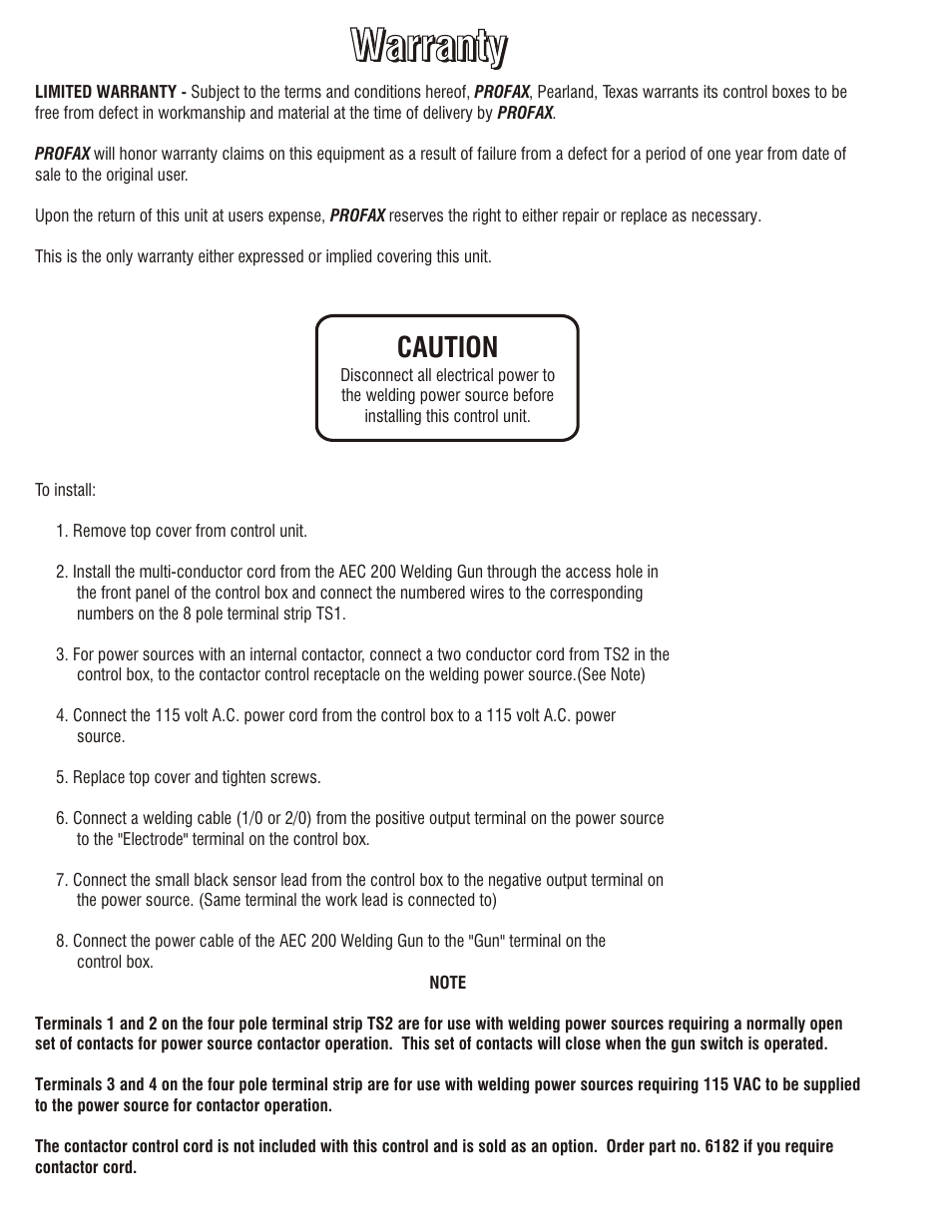 Caution | Profax AEC 200-2 User Manual | Page 2 / 4