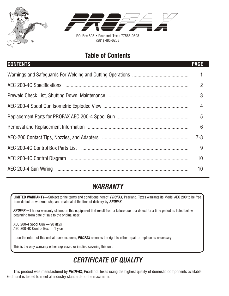 Profax AEC 200-4C User Manual | Page 2 / 12