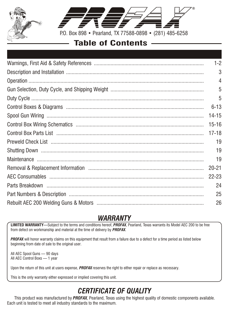 Profax AEC 200 User Manual | Page 2 / 28