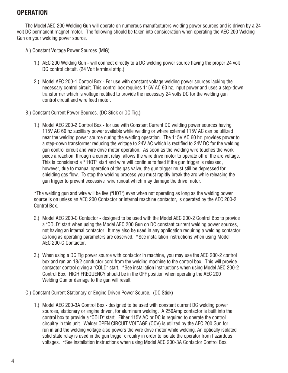 Operation, Gun selection, Duty cycle | Order from your welding distributor | Profax AEC 200 User Manual | Page 6 / 28