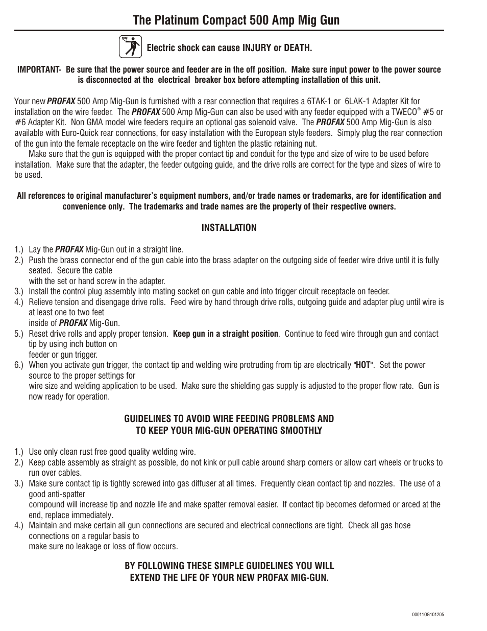 The platinum compact 500 amp mig gun | Profax 500 AMP MIG User Manual | Page 2 / 2