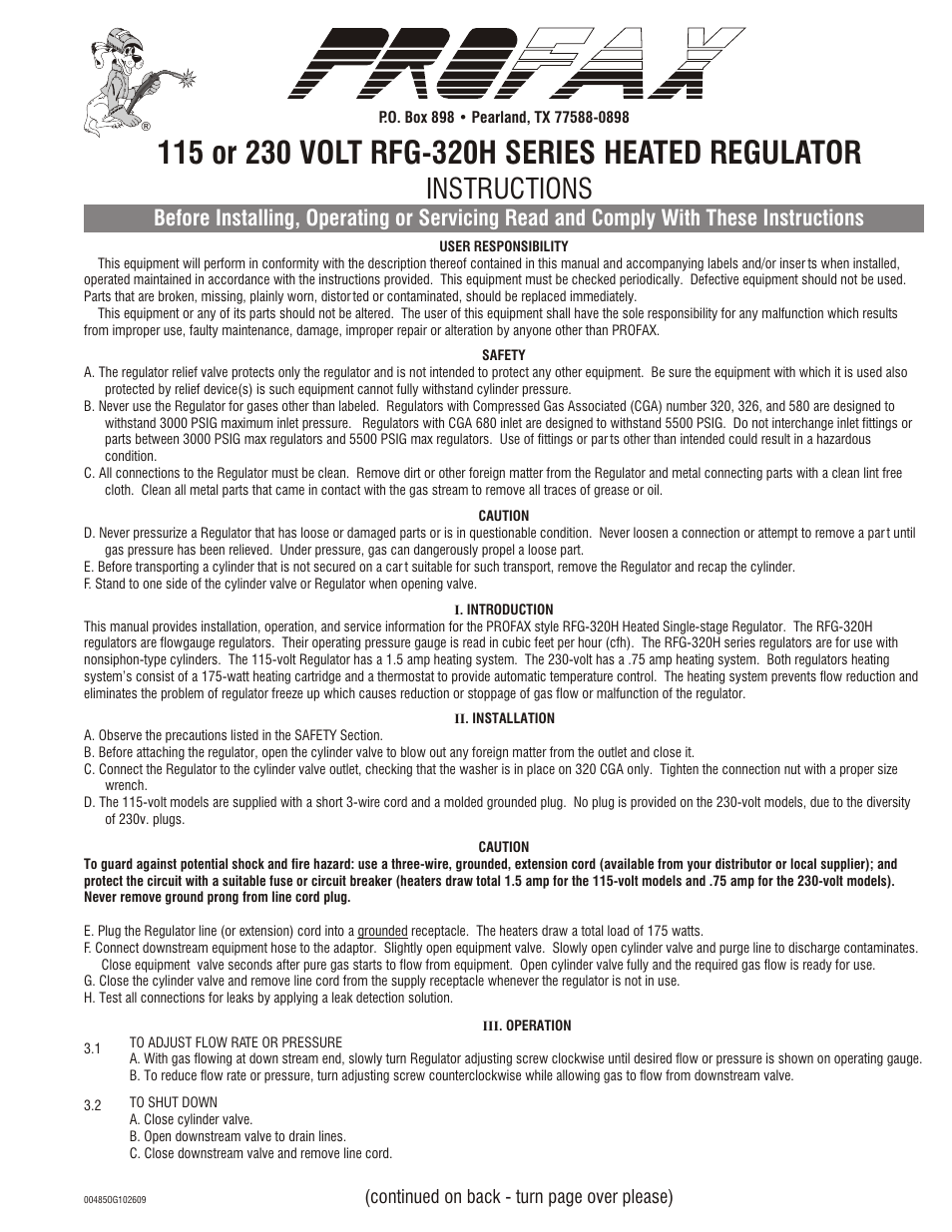 Profax RFG-320H User Manual | 2 pages