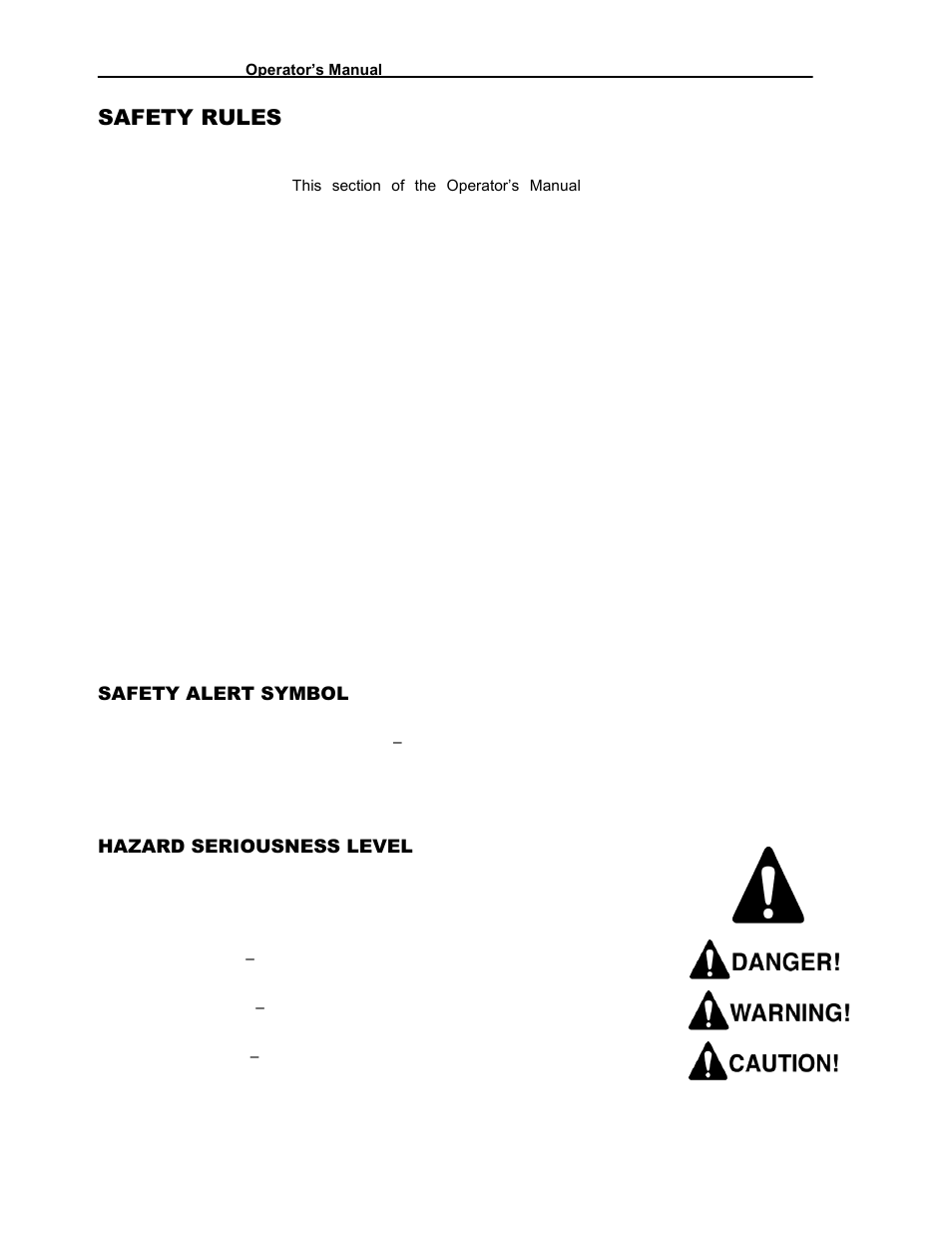 Safety rules, Safety alert symbol, Hazard seriousness level | Progressive Turf Equipment Pro-Flex 120 14272040 And Above User Manual | Page 14 / 78