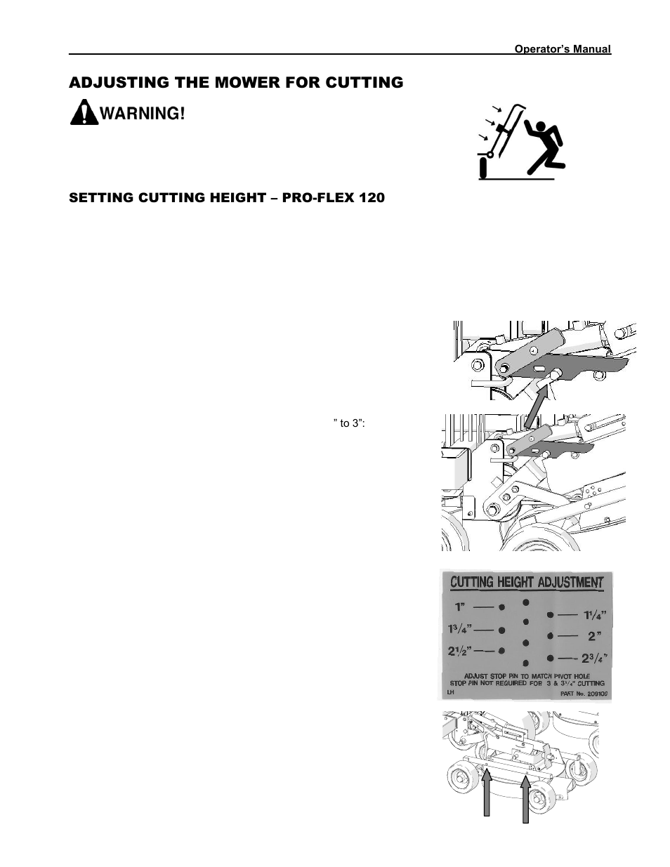 Adjusting the mower for cutting, Setting cutting height – pro-flex 120, Setting cutting height | Pro-flex 120 | Progressive Turf Equipment Pro-Flex 120 14272040 And Above User Manual | Page 29 / 78