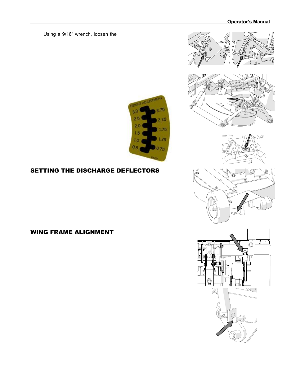 Setting the discharge deflectors, Wing frame alignment | Progressive Turf Equipment Pro-Flex 120 14272040 And Above User Manual | Page 31 / 78