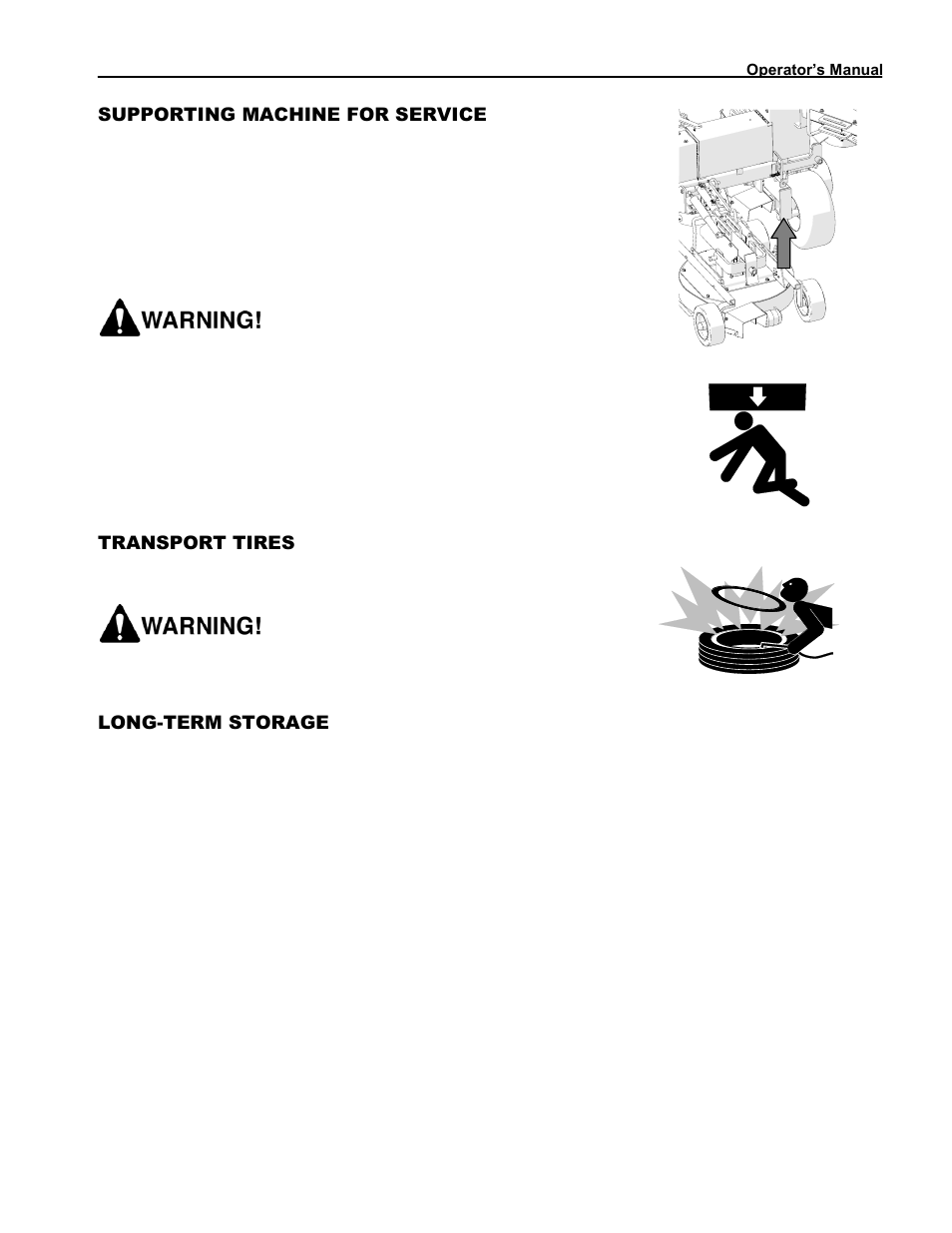 Supporting machine for service, Transport tires, Long-term storage | Progressive Turf Equipment Pro-Flex 120 14272040 And Above User Manual | Page 47 / 78