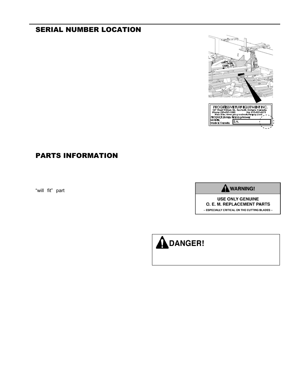 Serial number location, Parts information | Progressive Turf Equipment Pro-Flex 120 14272040 And Above User Manual | Page 53 / 78