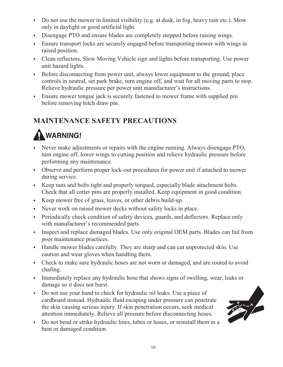 Maintenance safety precautions | Progressive Turf Equipment TD 65-2 Serial Up to 1265-21375 User Manual | Page 13 / 71