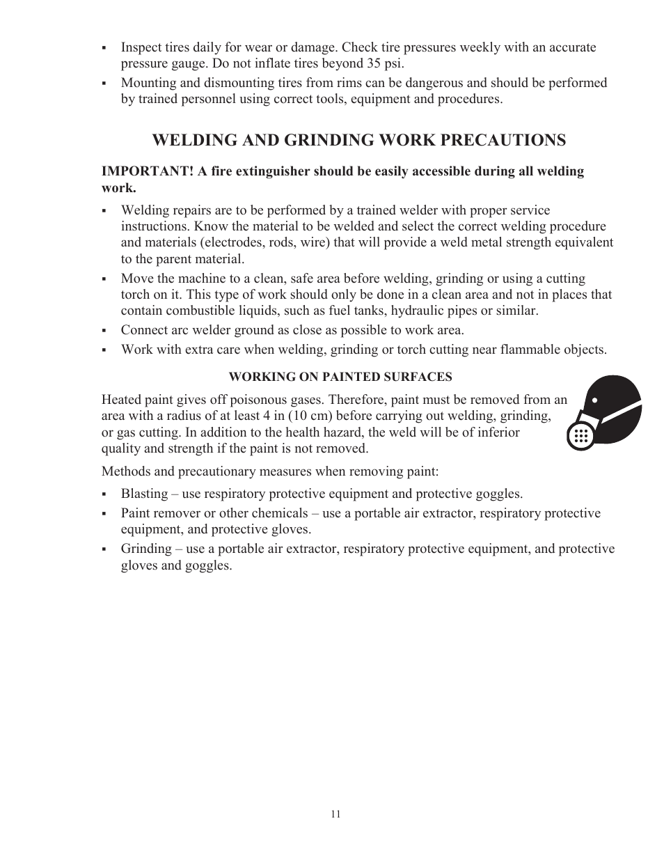 Welding and grinding work precautions | Progressive Turf Equipment TD 65-2 Serial Up to 1265-21375 User Manual | Page 14 / 71