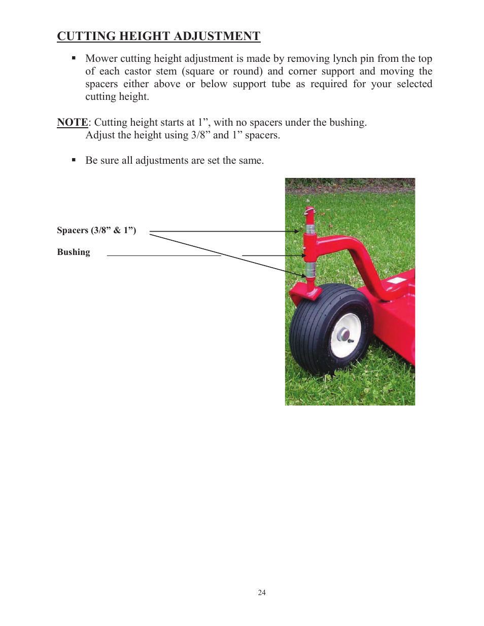 Cutting height adjustment | Progressive Turf Equipment TD 65-2 Serial Up to 1265-21375 User Manual | Page 27 / 71