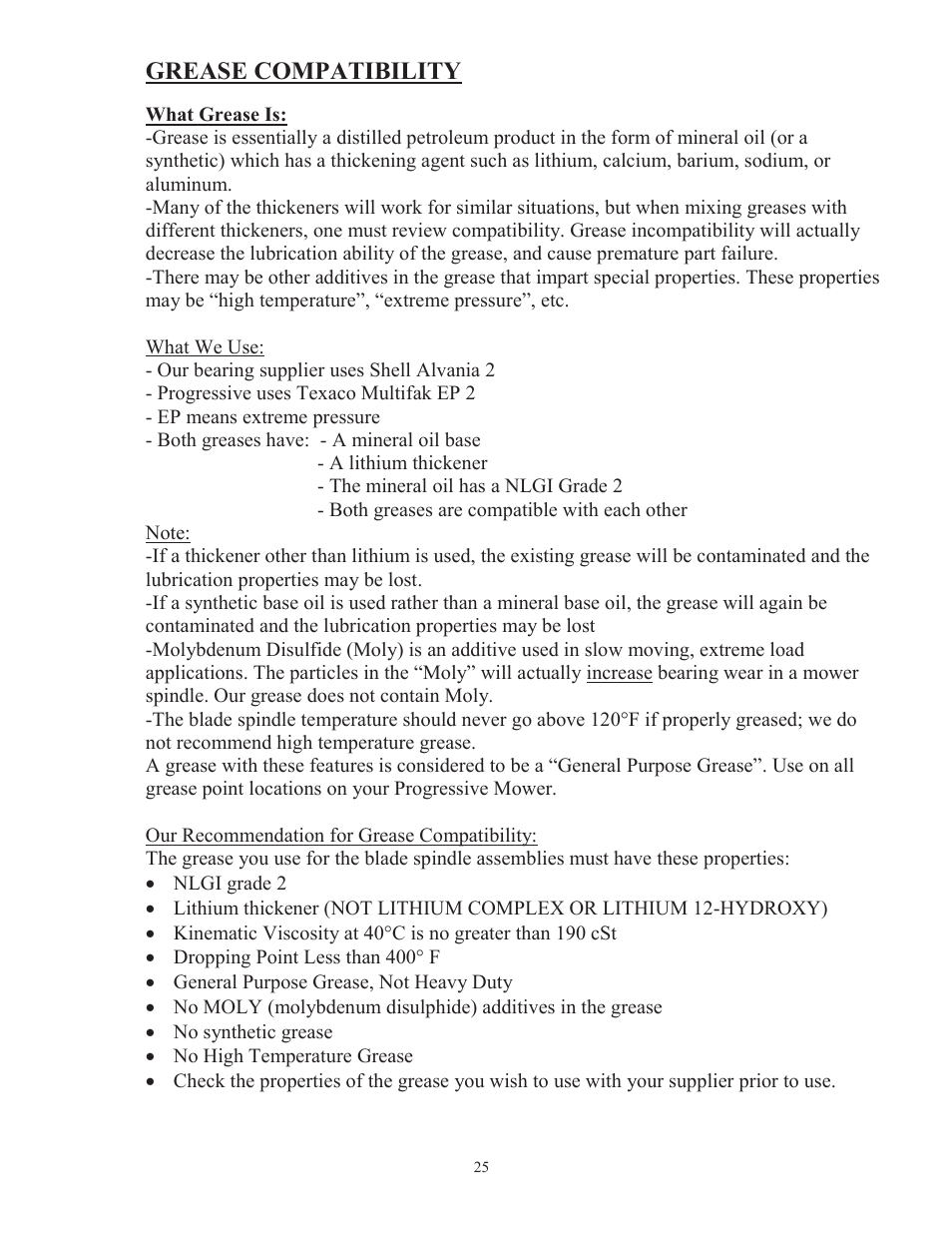 Grease compatibility | Progressive Turf Equipment TD 65-2 Serial Up to 1265-21375 User Manual | Page 28 / 71