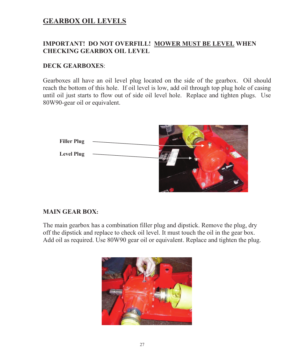 Gearbox oil levels | Progressive Turf Equipment TD 65-2 Serial Up to 1265-21375 User Manual | Page 30 / 71