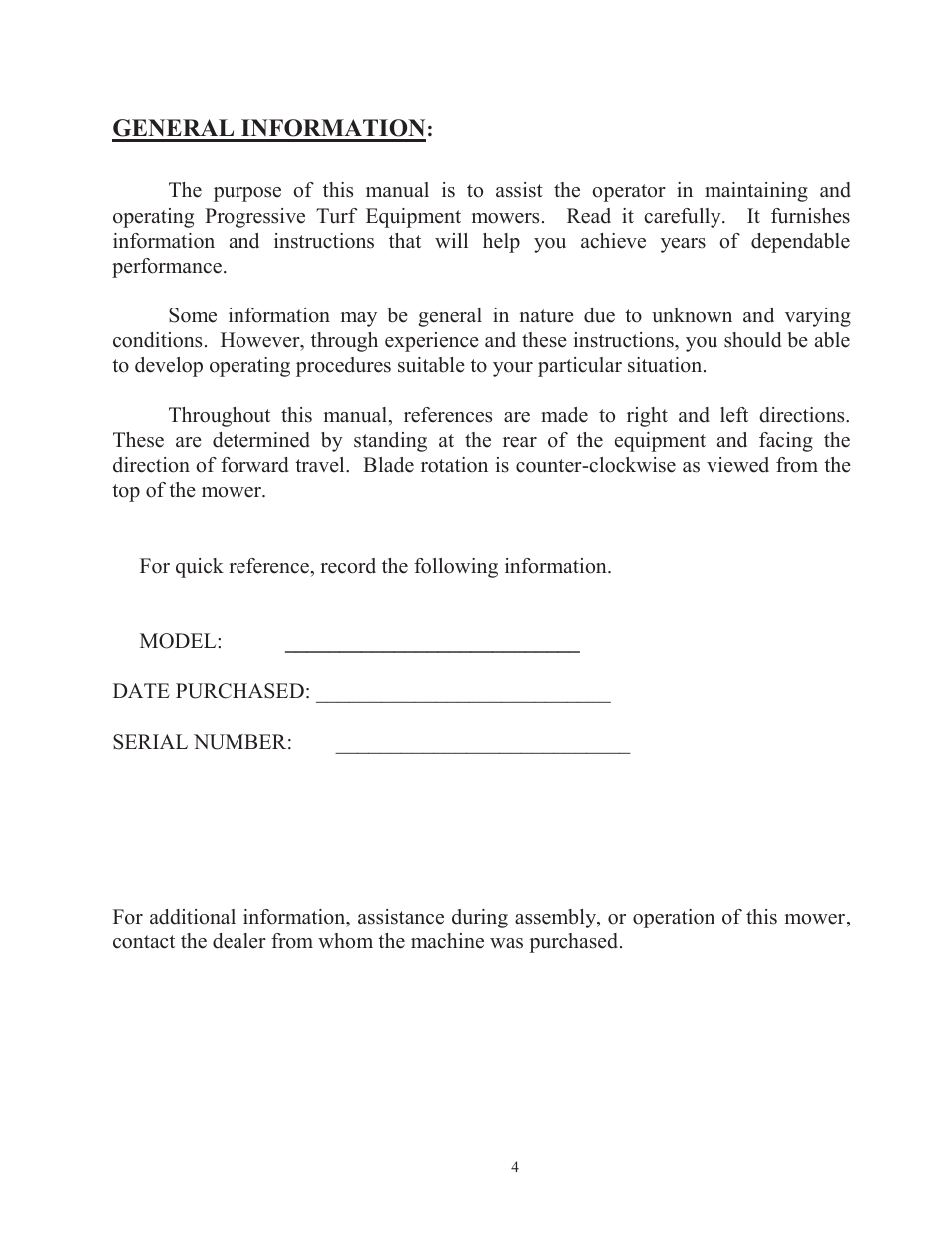 General information | Progressive Turf Equipment TD 65-2 Serial Up to 1265-21375 User Manual | Page 7 / 71