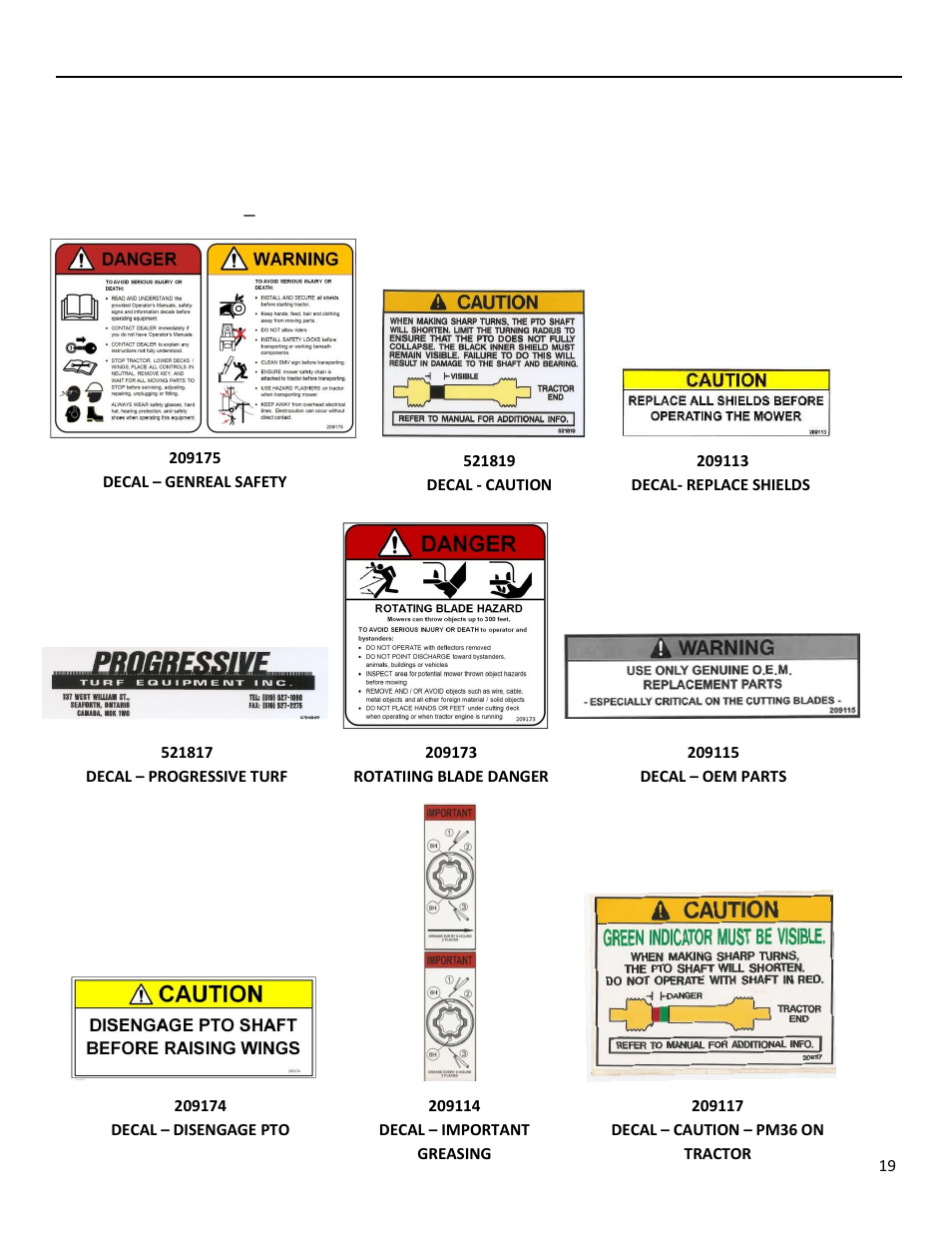 5 decals, 1 safety, Decals | Afety, 5 decals 5.1 safety | Progressive Turf Equipment Pro-Max 36 User Manual | Page 61 / 63