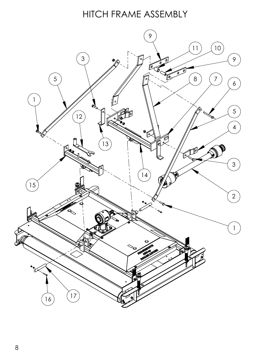 Drawing view15, Hitch frame assembly | Progressive Turf Equipment SDR-65 Up to 09365046 User Manual | Page 8 / 10