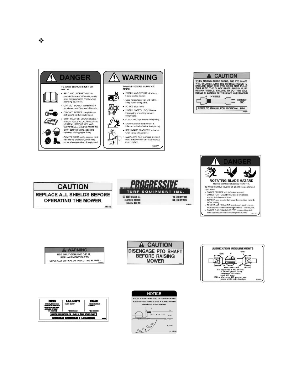 Safety decal identification, Progressive | Progressive Turf Equipment TDR-30 User Manual | Page 15 / 88