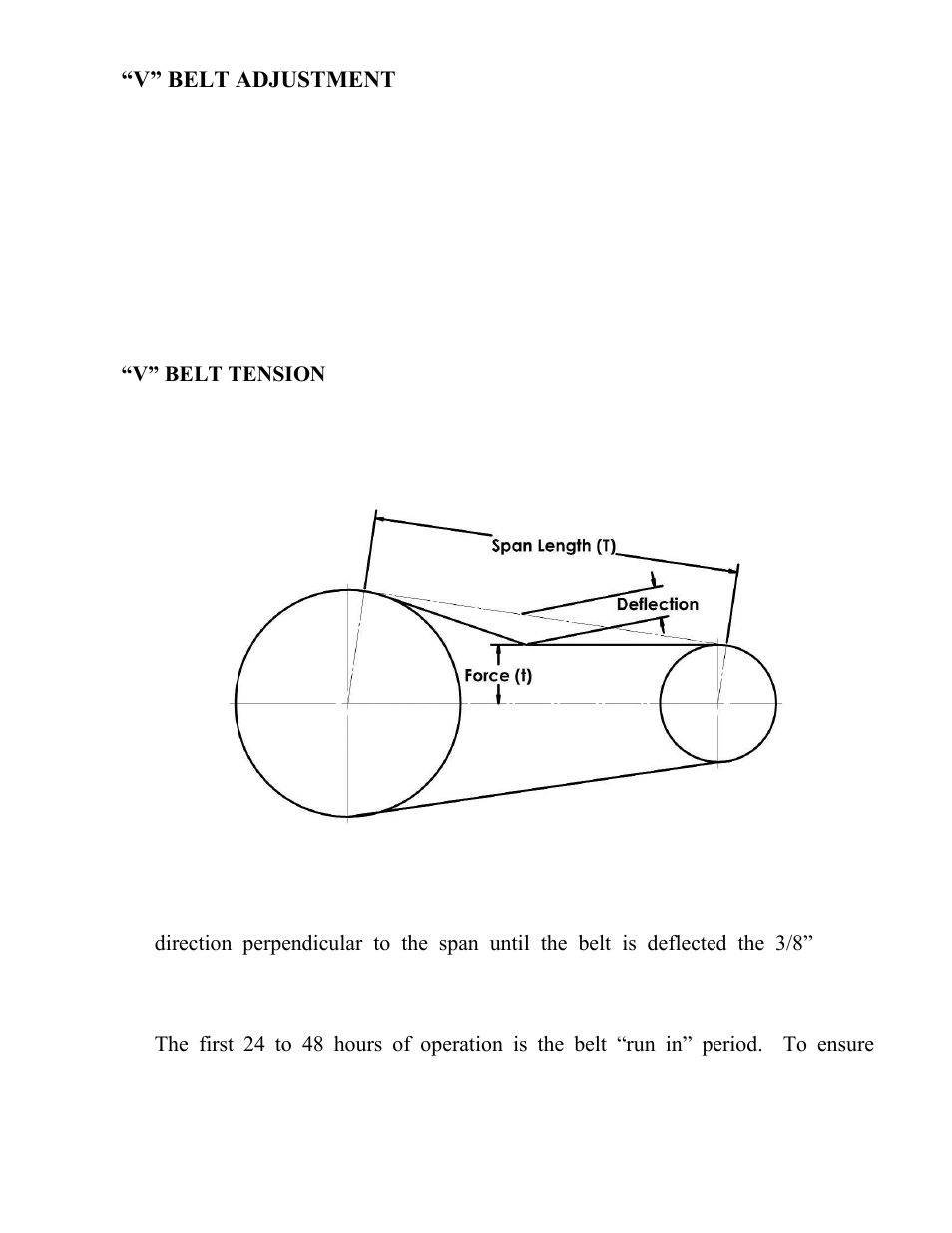 V” belt adjustment, V” belt tension | Progressive Turf Equipment TDR-30 User Manual | Page 45 / 88