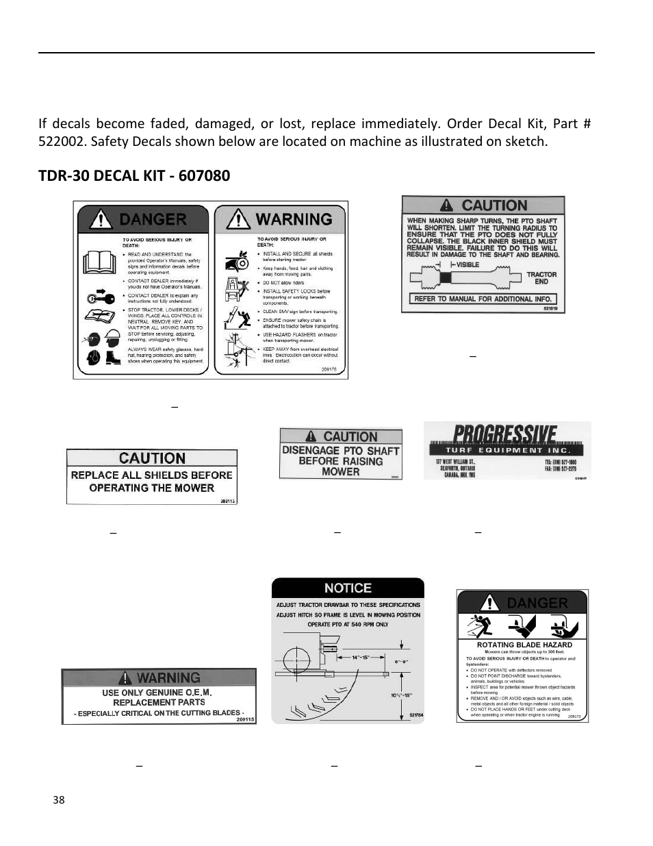 5 decals, 1 safety, Decals | Afety, 5 decals 5.1 safety | Progressive Turf Equipment TDR-30 User Manual | Page 86 / 88