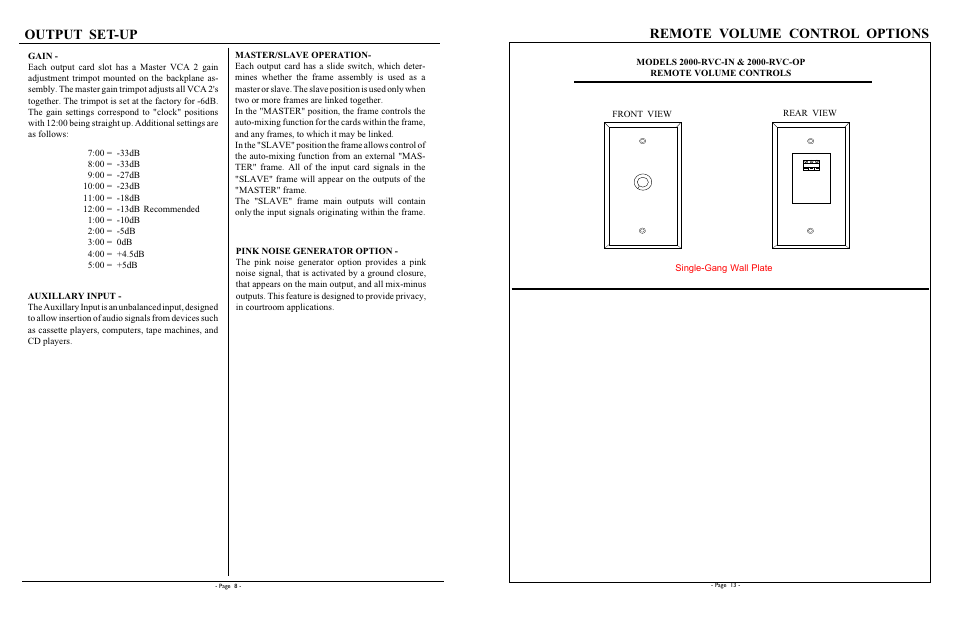 Output set-up, Remote volume control options | Protech Audio 2000 User Manual | Page 8 / 10