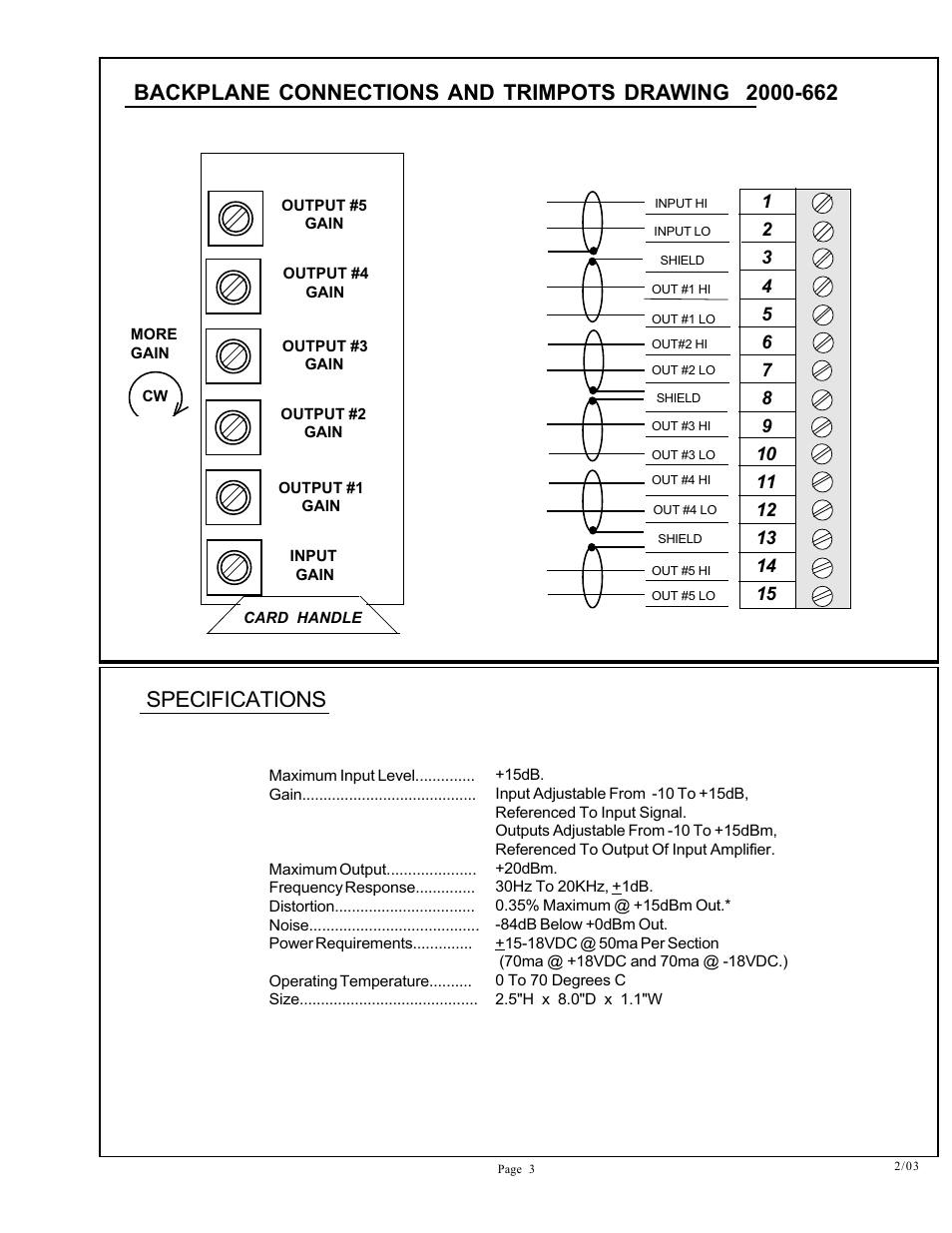 Specifications | Protech Audio 2000-600 SERIES Distribution Amp. Card User Manual | Page 3 / 3