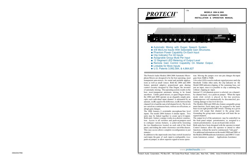 Protech Audio 2004 User Manual | 5 pages