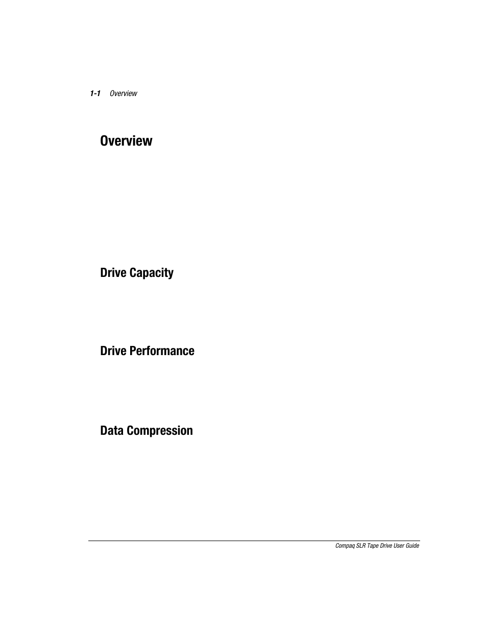 Chapter 1: overview, Chapter 1, Overview | Drive capacity, Drive performance, Data compression | Compaq 340622-002 User Manual | Page 10 / 79