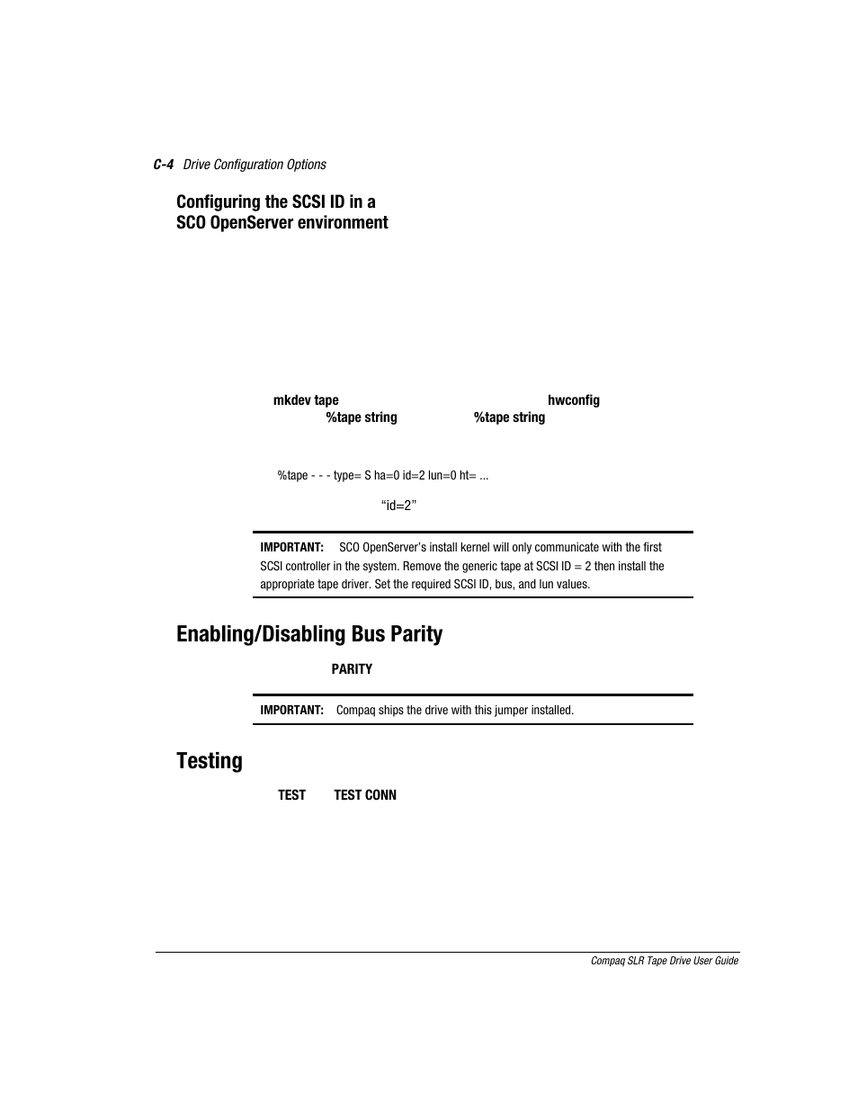 Enabling/disabling bus parity, Testing | Compaq 340622-002 User Manual | Page 75 / 79