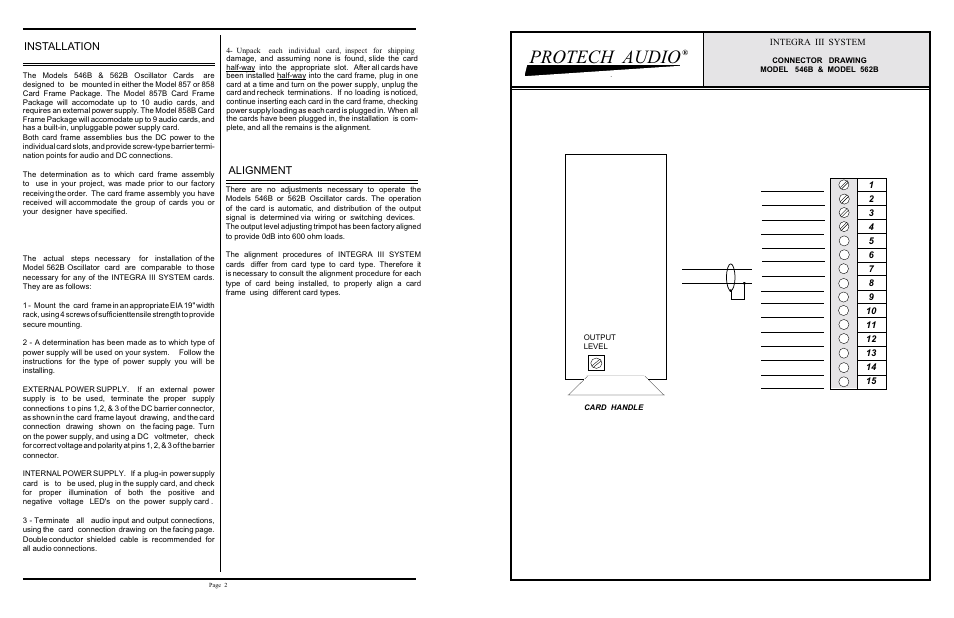 Protech audio, Installation, Alignment | Protech Audio 546B User Manual | Page 2 / 2