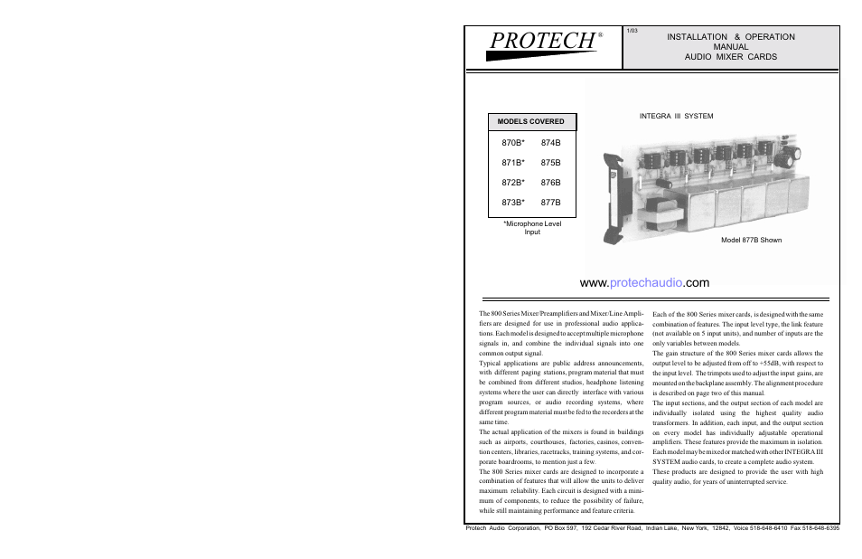 Protech Audio 870B User Manual | 2 pages