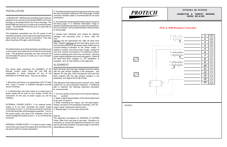 Protech, Installation, Alignment | Integra iii system | Protech Audio 891 User Manual | Page 2 / 2