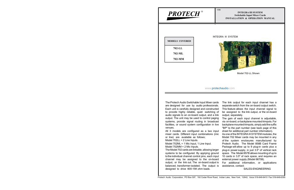 Protech Audio 702-LL User Manual | 2 pages