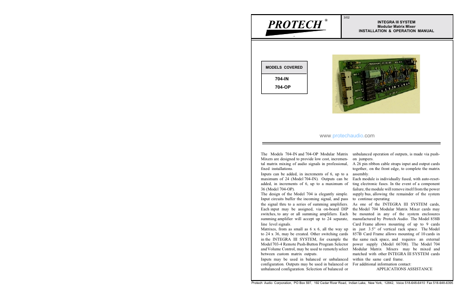 Protech Audio 704-IN User Manual | 4 pages