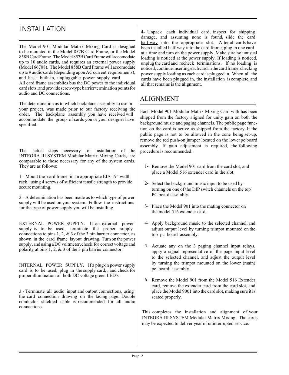 Installation, Alignment | Protech Audio 901 User Manual | Page 2 / 4