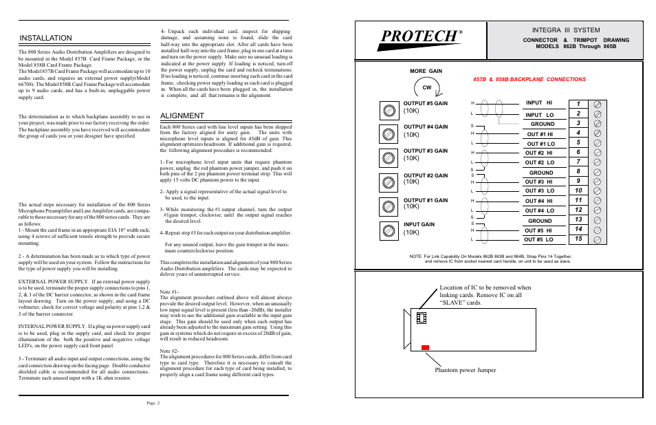 Protech, Installation, Alignment | Protech Audio 862B User Manual | Page 2 / 2