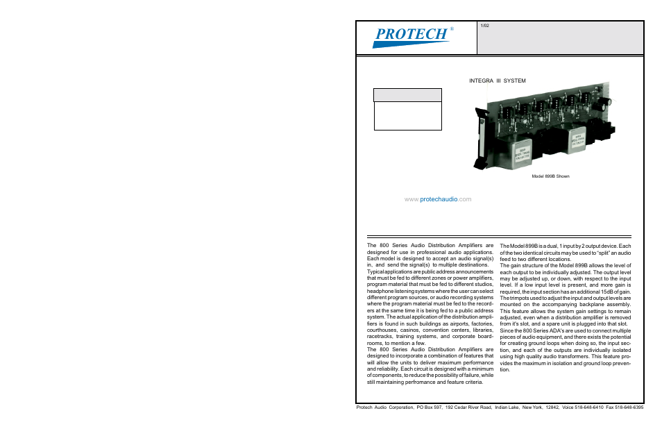 Protech Audio 899B User Manual | 2 pages