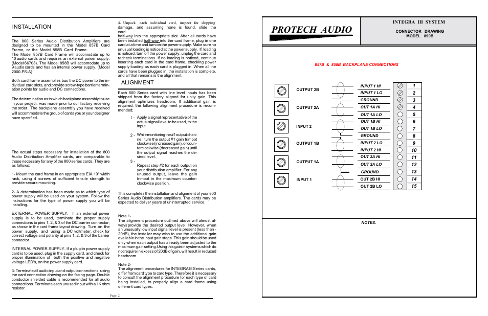 Protech audio, Installation, Alignment | Protech Audio 899B User Manual | Page 2 / 2