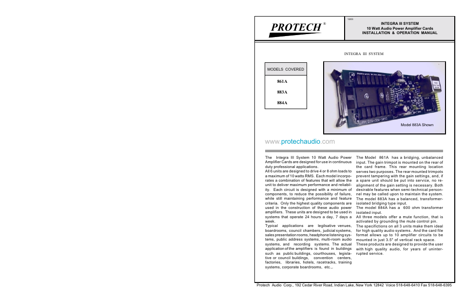 Protech Audio 861A User Manual | 2 pages