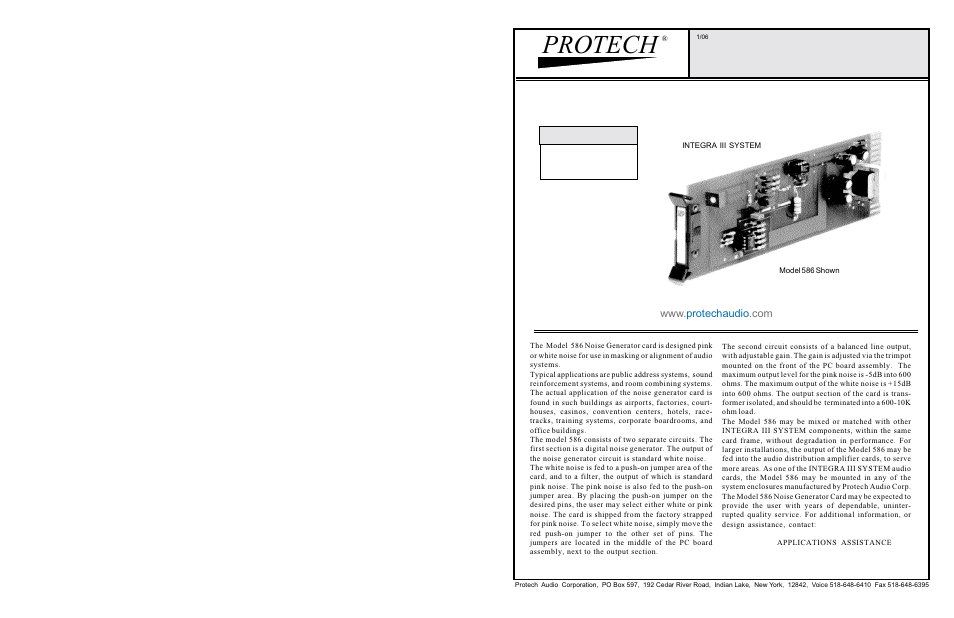 Protech Audio 586 User Manual | 2 pages