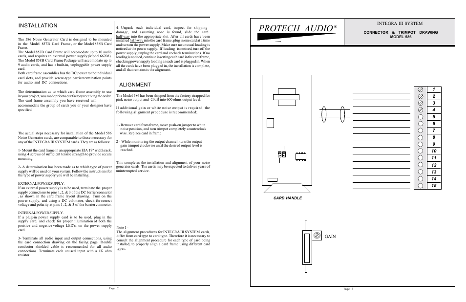 Protech audio, Installation, Alignment | Protech Audio 586 User Manual | Page 2 / 2