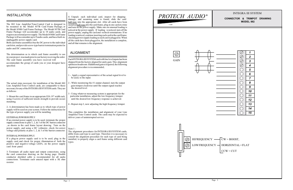 Protech audio, Installation, Alignment | Protech Audio 882 User Manual | Page 2 / 2