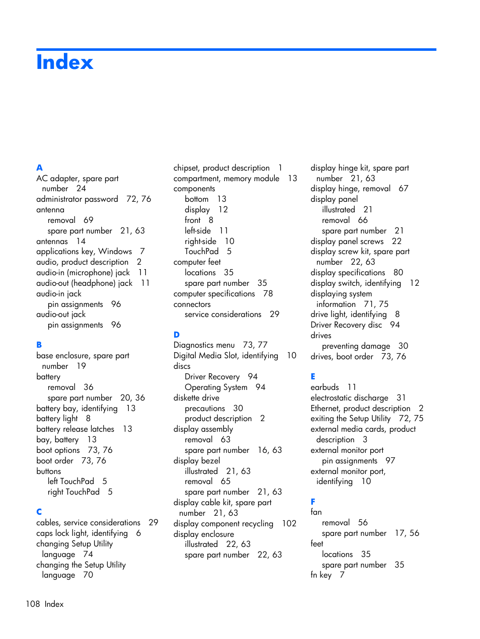 Index | Compaq 102 User Manual | Page 116 / 119