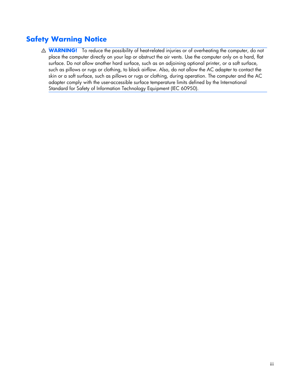 Safety warning notice | Compaq 102 User Manual | Page 3 / 119