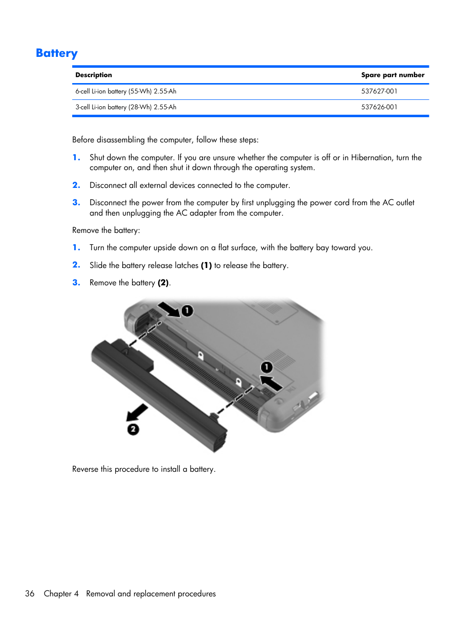 Battery | Compaq 102 User Manual | Page 44 / 119