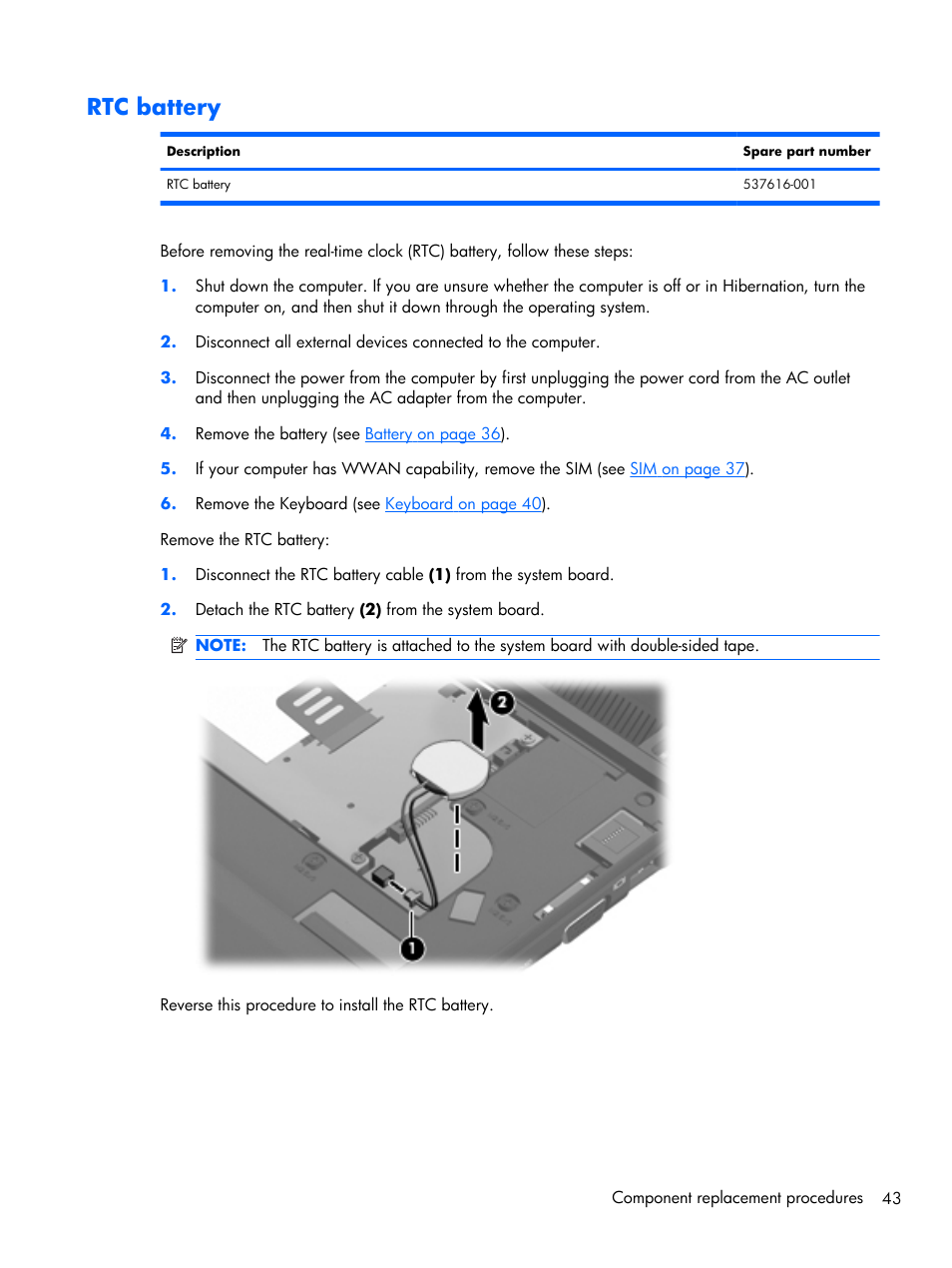 Rtc battery | Compaq 102 User Manual | Page 51 / 119